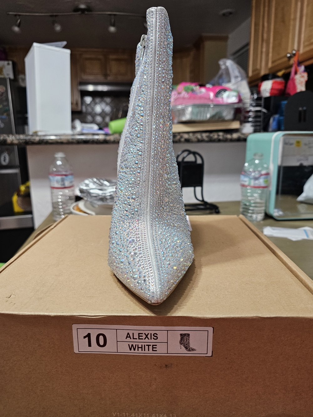 Journee Collection White Crystal Embellished Pointed Toe Heeled Boot